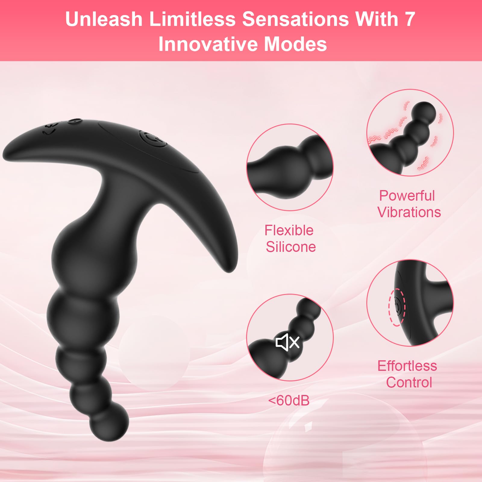 Vibrador Anal de 5 Perlas con APP y Mando a Distancia Plug Anal para Hombre, Estimulación de Próstata Juguete Anal para Parejas 9 Modos de Vibración Recargable Impermeable