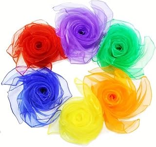 Juggling Scarves, 6 PCS Dance Play Silk Scarves Multicolor Square Performance Scarfs Set 23.6 inches