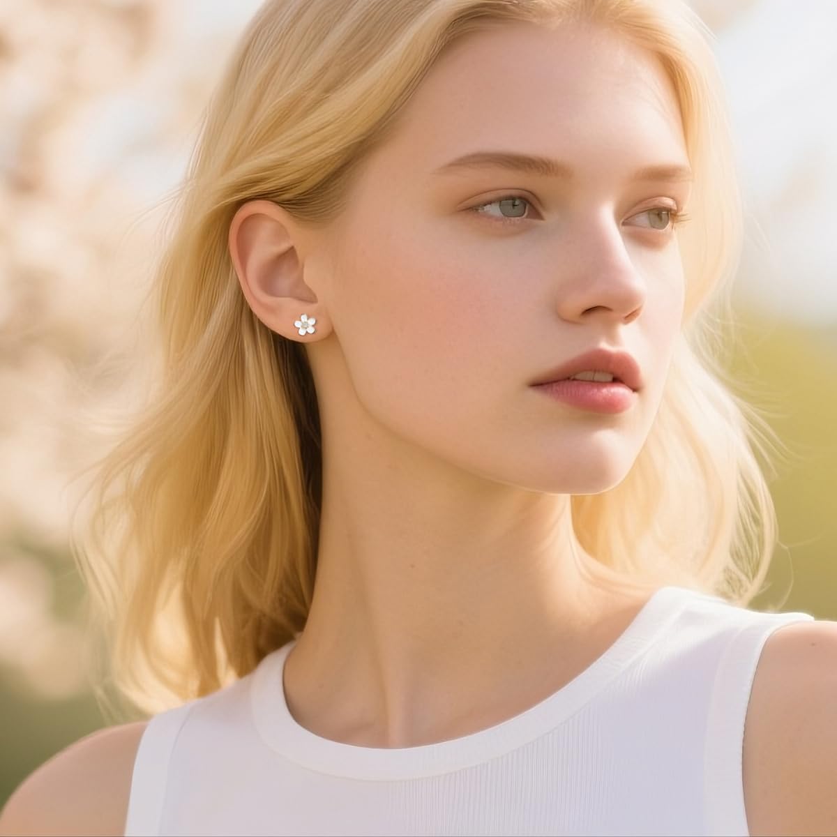 SLUYNZ Solid 925 Sterling Silver Flower Stud Earrings for Women Teens White Flower Stud Earrings Spring - Image 2
