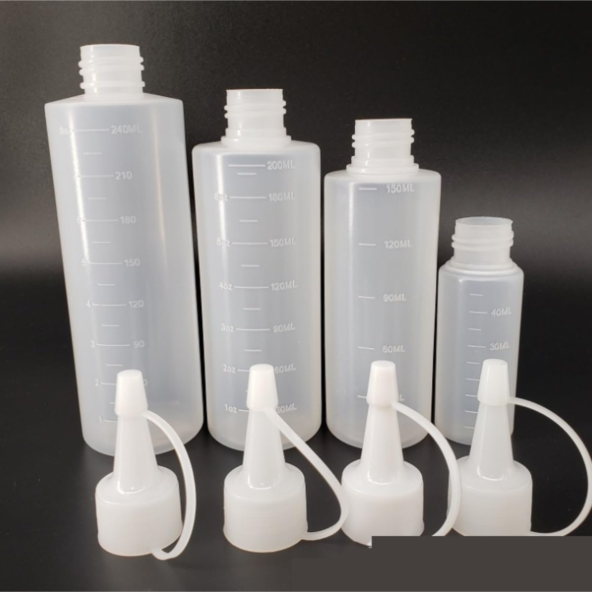 Ketchup Spender Gebänderte Scharfe Öffnung, Transparente Kunststoff-Flüssigkeitsquetschflasche, Soßenflasche, Quetschsoßenflasche, 5-teiliges Set Ölflasche(50ml)