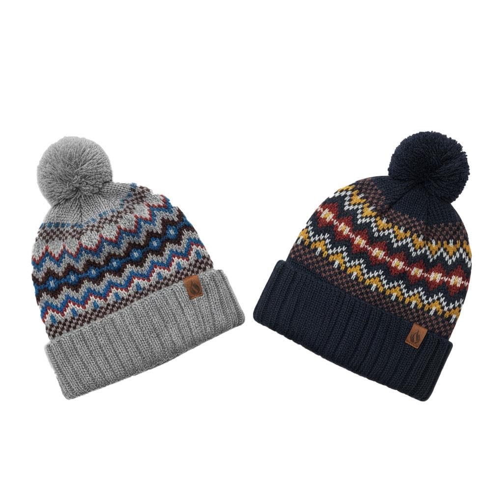A2Z 4 Kids Boys Hat Pack of 2 Nordic Bobble Knitted Pom Pom Beanie Stylist Durable Stretch Soft Feel Winter Warm Cosy Caps Comfortable for Daily Wear Winter Accessories Hats