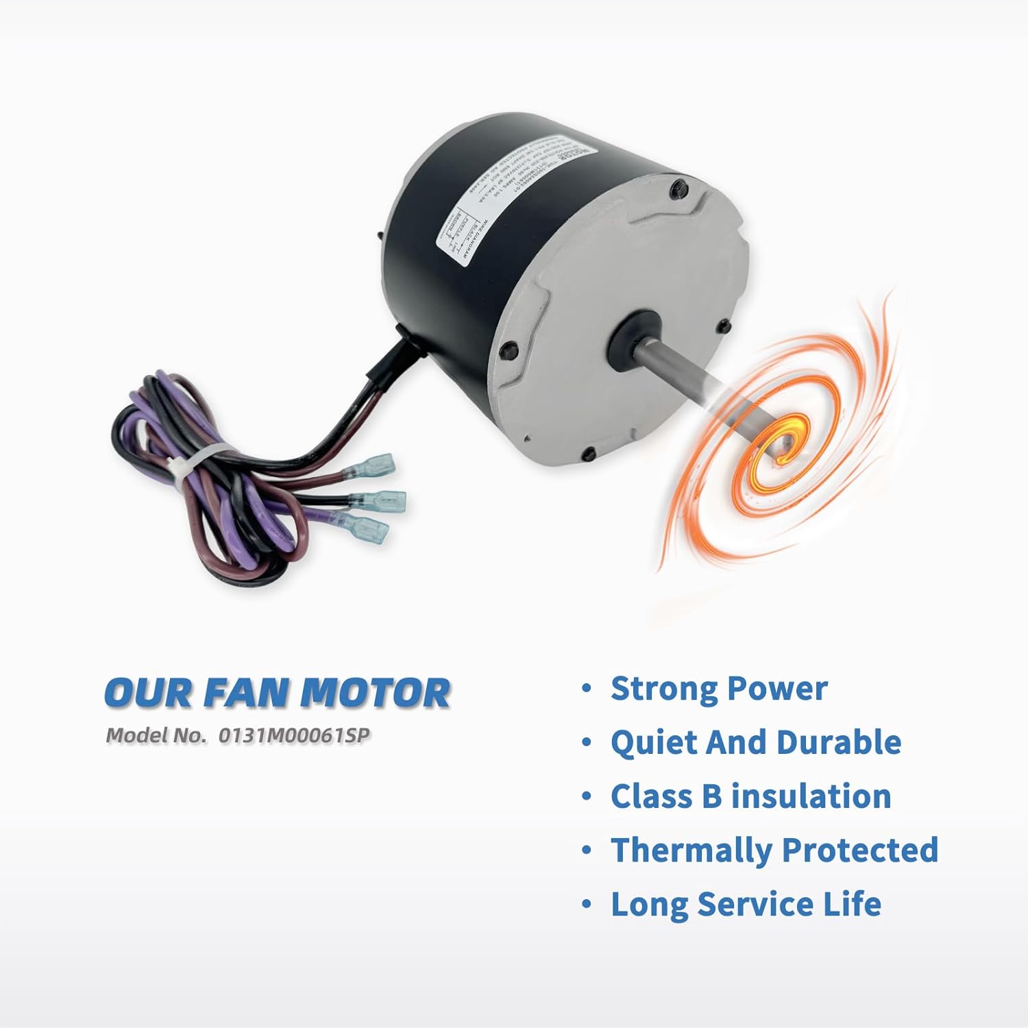 0131M00061SP 1/4HP Condenser Fan Motor Replaces Goodman Air conditioner Amana Janitrol 0131M00014PS, Zhongshan Broad-Ocean YDK-180S84062-01 Motor, 830RPM 208/230V 1.5A SSX160481BA, GSC130481AE Leungoo
