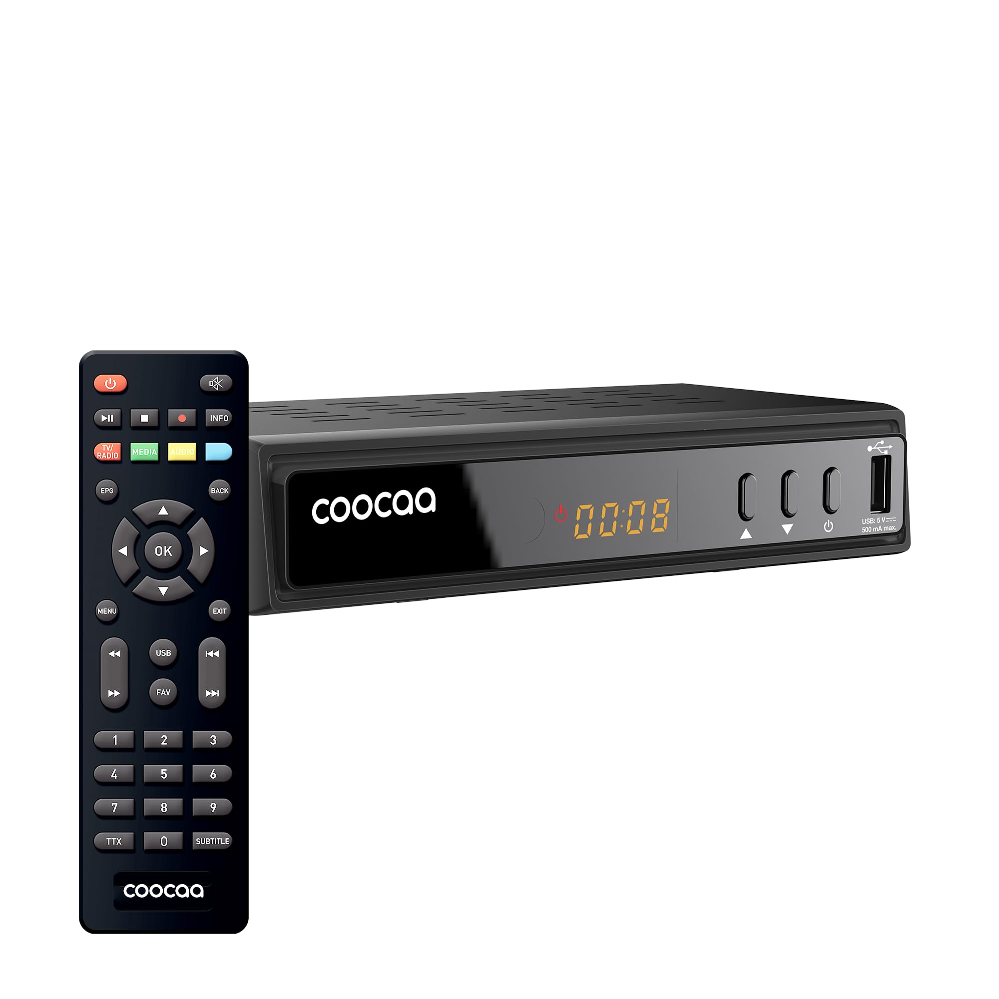 COOCAA HDC2530 Digital HD Cable Receiver, Receiver for Full HD TV, Includes HDMI Cable, with Display, Scart, AUX