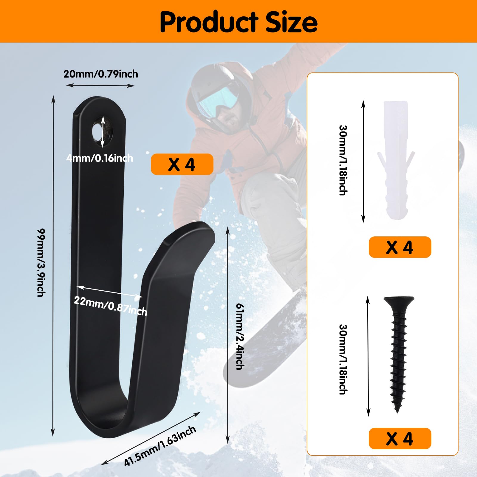 4 Piezas Soporte de Pared para Snowboard, Horizontal Soporte para Snowboard Soporte, Estante de Exhibición para Snowboard, Acero Fuerte Snowboard Wall Mount para Habitación Garaje