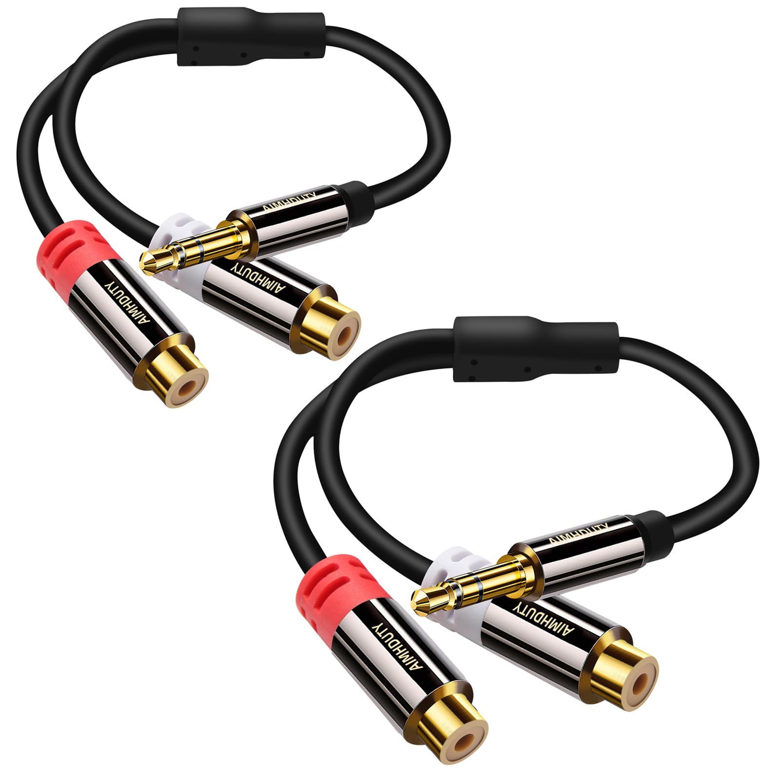 Lot de 2 câbles répartiteurs auxiliaires vers RCA en Y, adaptateur audio stéréo 3,5 mm mâle vers 2RCA femelle, connecteur 1/8 vers RCA, cordon audio stéréo auxiliaire Hi-Fi pour iPhone, tablette
