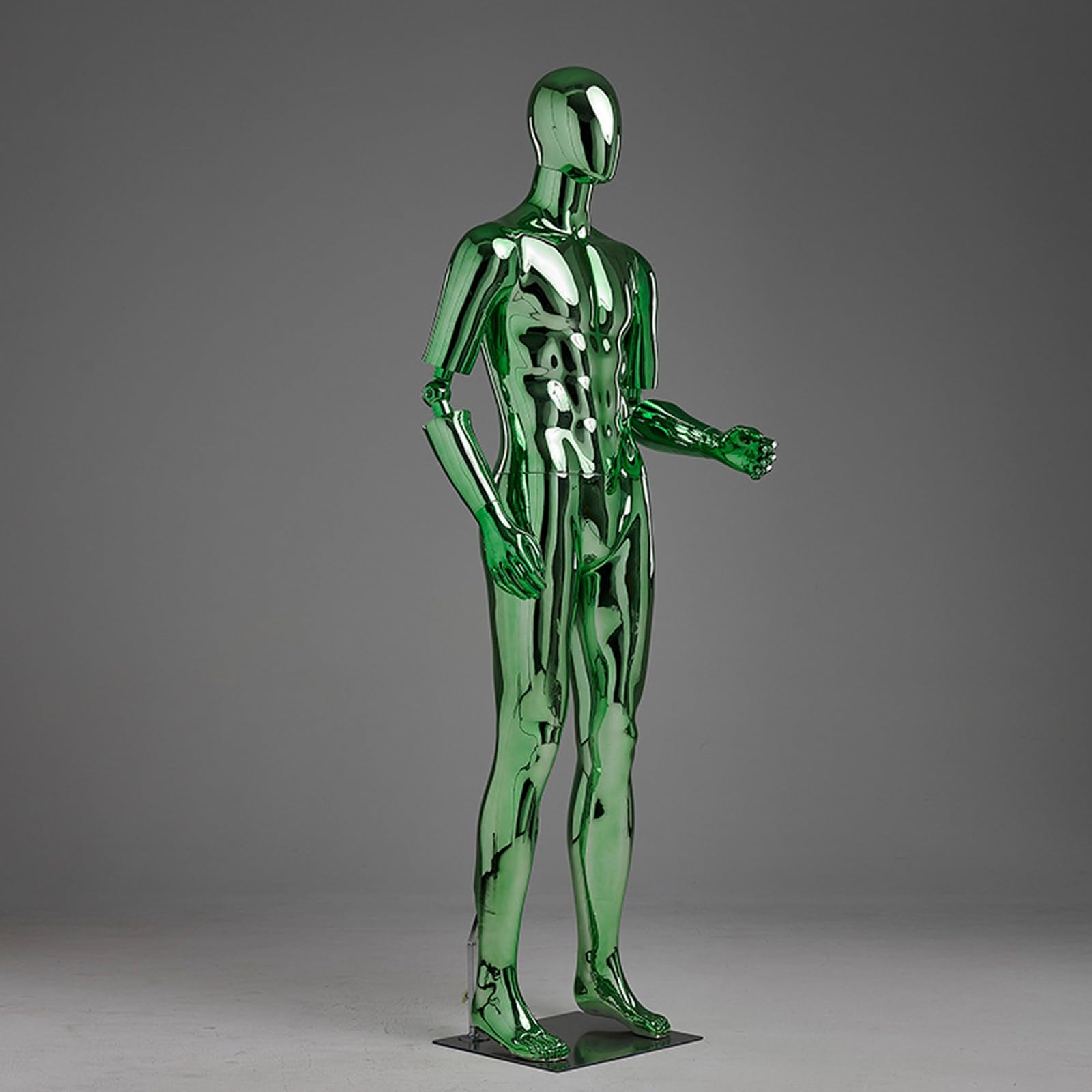 74inch Male Mannequin, Plating Sewing Dress Form Model Full Body with Separated Fingers, Stable Stainless Steel Base, Realistic Mannequin Torso for Cosplay (Color : Green, Size : A)