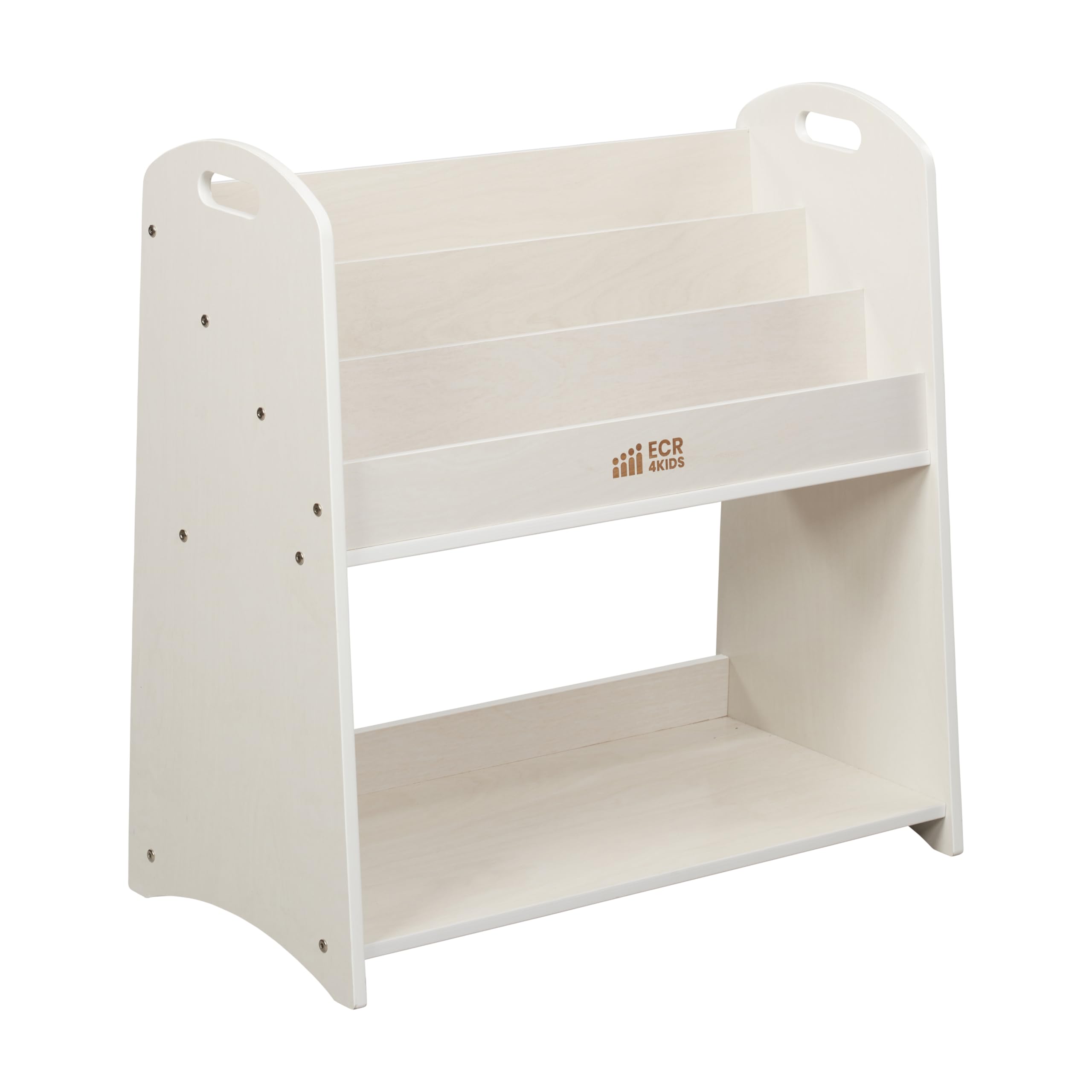 ECR4Kids 3-Shelf Floor Book Display with Handles and Storage, 30in, Kids Bookshelf, White Wash