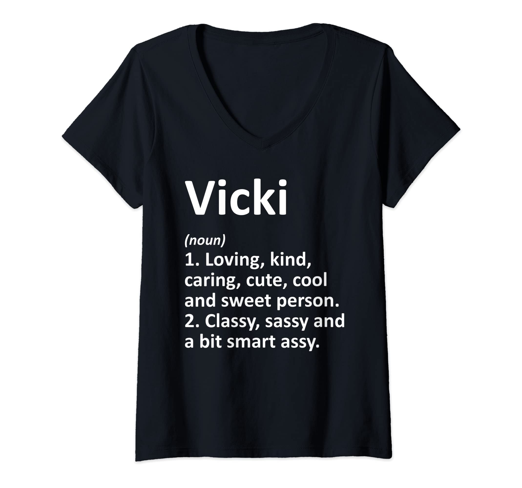 Womens VICKI Definition Personalized Name Funny Birthday Gift Idea V-Neck T-Shirt