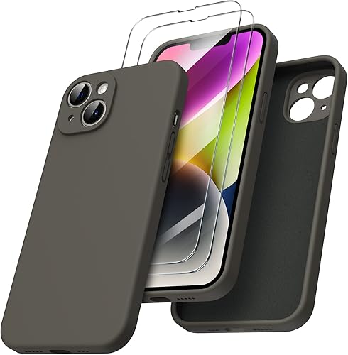 ORNARTO Funda diseñada para iPhone 14, con 2 protectores de pantalla de silicona líquida, funda de goma de gel cuerpo completo a prueba de golpes