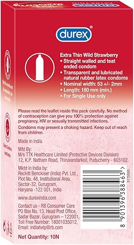 Miniatura 9 de Durex Preservativos extrafinos con sabor a fresa salvaje para hombres - 10 unidades