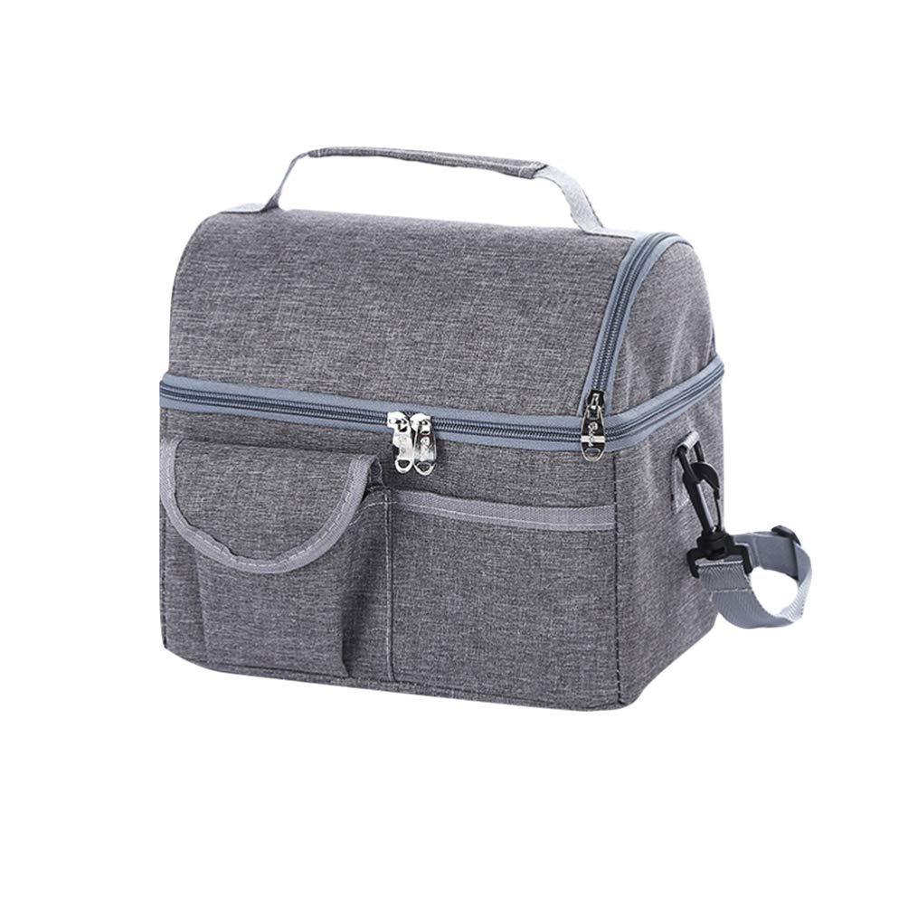 TOPBATHY Large Double Insulated Food Bag Meal Lunch Carrier Waterproof Cooler Tote Bag Fresh Keeping Packet Diaper Baby Bag For Travel Camping Office School (Grey)