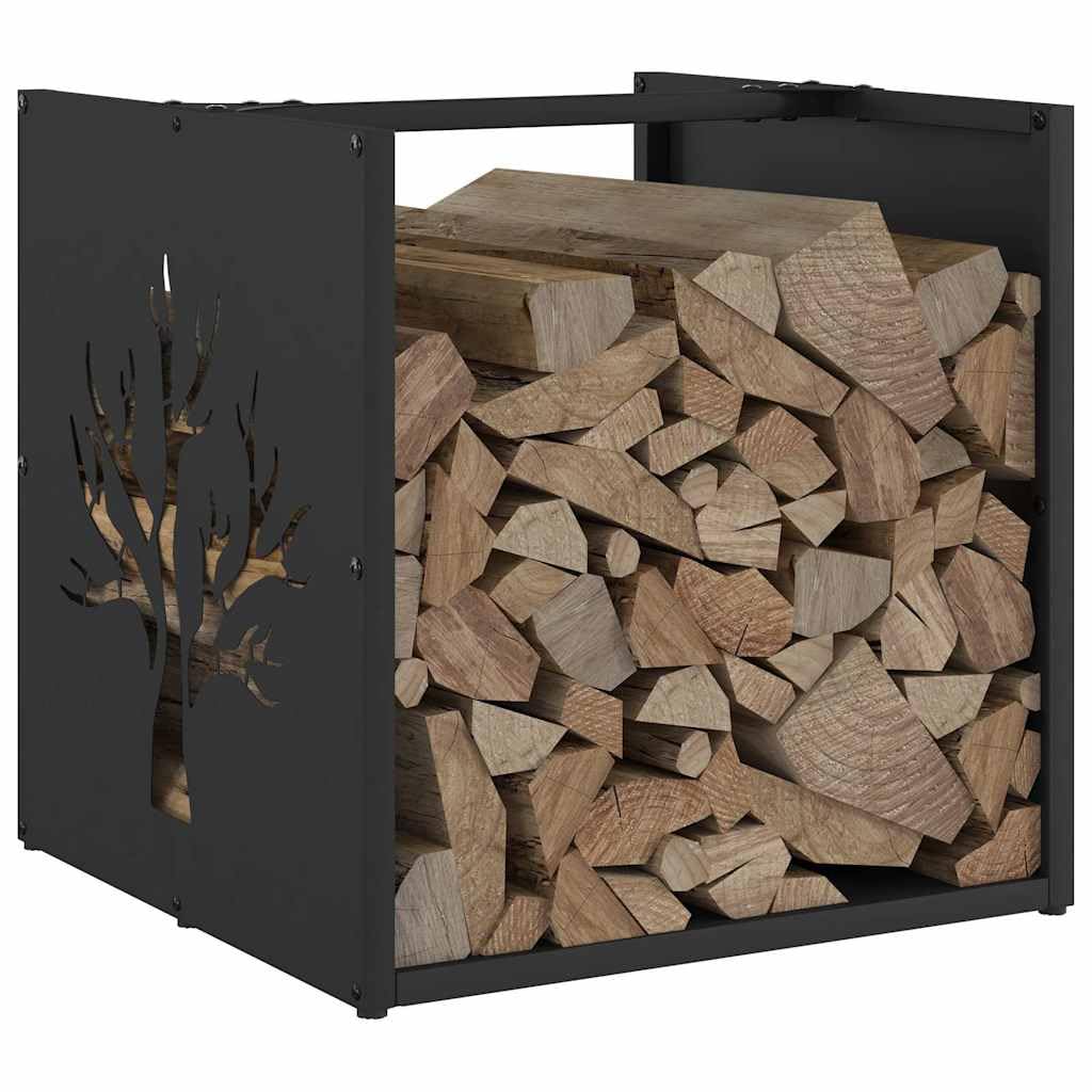 Estantería para leña negra 40 x 40 x 40 cm de acero laminado en frío, leña, estante de madera, soporte para leña para interior, salón, horno, terraza, almacenamiento ordenado y apilamiento en