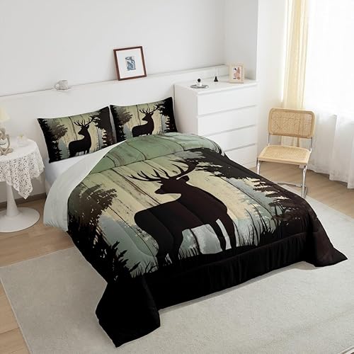 Miniatura 6 de Juego de edredón de silueta de ciervo, juego de ropa de cama rústica de 3 piezas para niños, adolescentes y adultos, decoración de habitación, juego