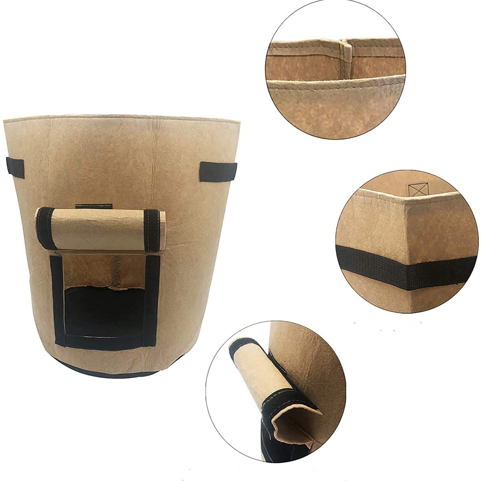 Bolsas de Cultivo de Patatas, 10 Piezas, Resistentes, Reutilizables, engrosadas, for Plantas de jardín, con Asas y Ventana de Cosecha for Tomate, Fresa y Verduras (Color : Beige, Tamaño : 5 Gallon)