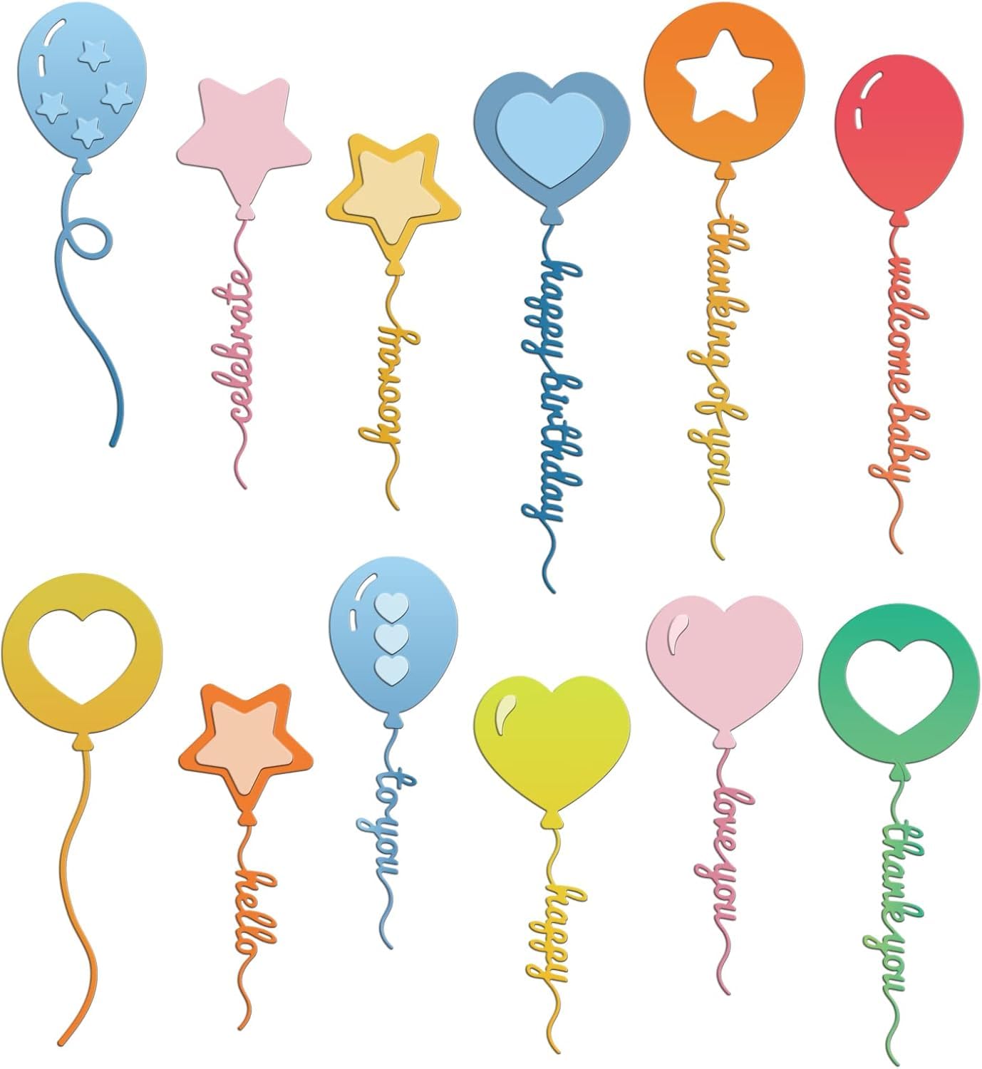 INFUNLY 26PCS Balloons Die Cuts for Card Making Happy Birthday Cutting Dies Words Metal Dies Cut Embossing Template for Anniversary Birthday Party DIY Scrapbooking Crafts Albums Gift Card Decor