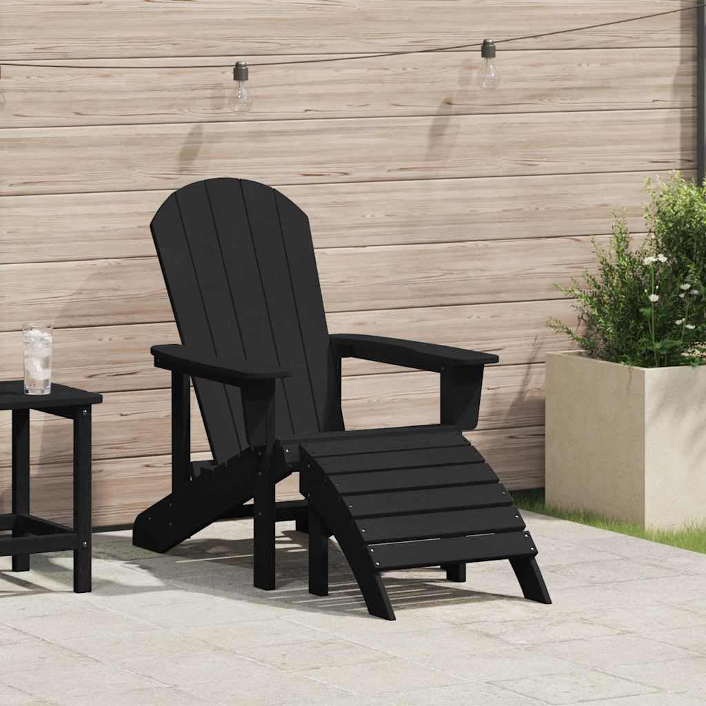 Krzesło Adirondack Czarny 82 x 74 x 92 cm HDPE Nowoczesny Fotel Ogrodowy z Podnóżkiem Wodoodporny na Taras Szerokie Podłokietniki Odporny na Warunki Atmosferyczne