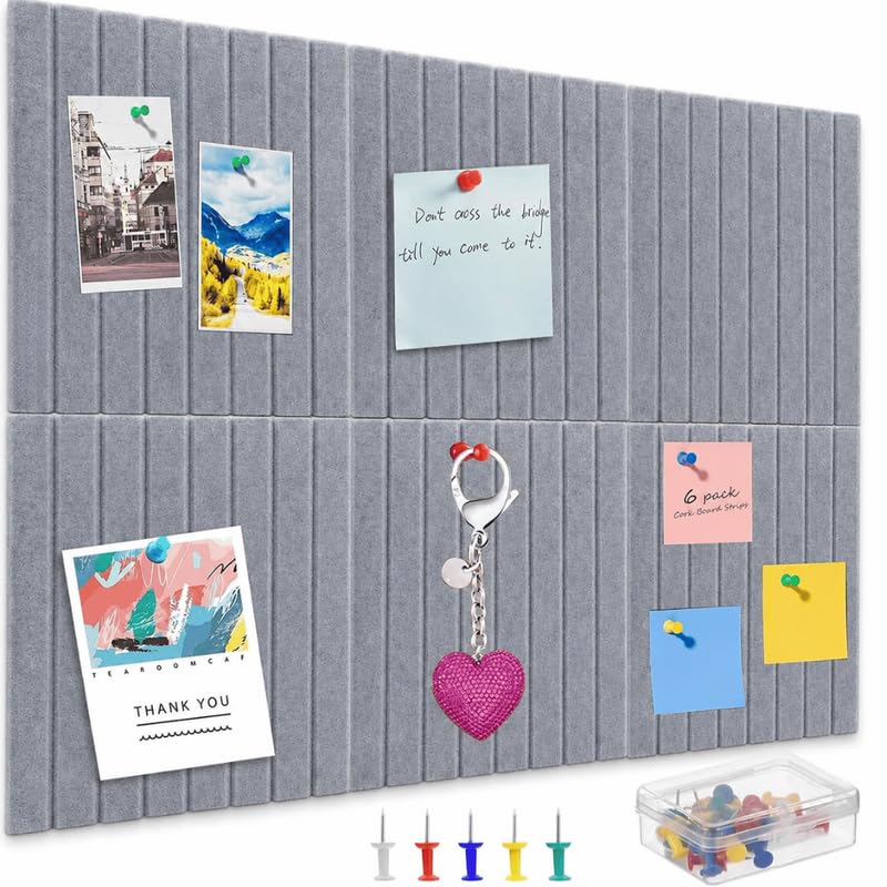 Image of QUIET CANVAS Acoustic Wall Slat Pinboard, 1x1ft, Pack 6, 50 PushPins Grey
