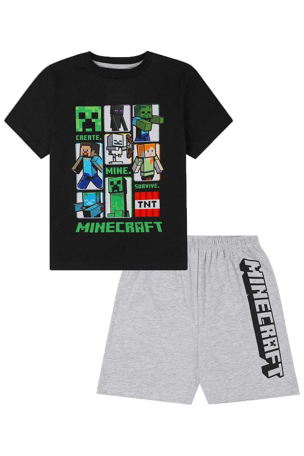 Minecraft Boys Black Girls Short Gaming Kids Pyjama Set (12-13 Years)