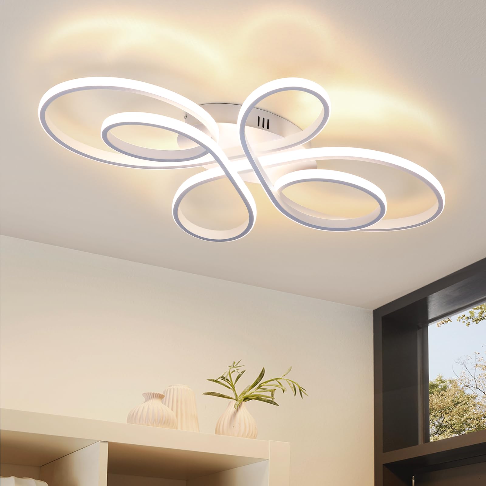 ZMH Lámpara de techo LED para sala de estar: cocina de 30 W y 40 cm en blanco, diseño moderno, lámpara de sala de estar, iluminación de techo cálida de 3000 K para dormitorio | blanco, diseño moderno para sala de estar, luz cálida de techo de 3000 K para