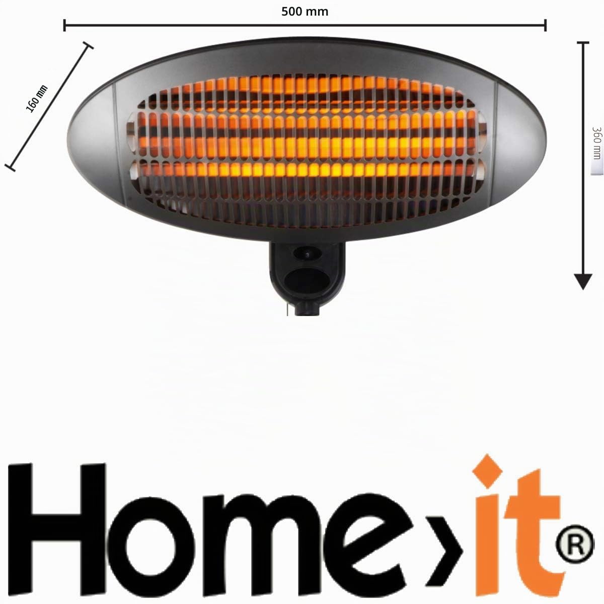 HOME It Stufa da Esterno a Infrarossi da Parete 2000W IP34 Riscaldatore al Quarzo