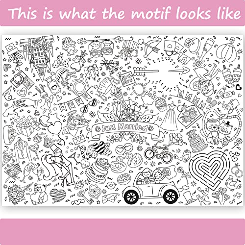 HOWAF Giant Colouring Poster for Kids Wedding Activity Packs Just Married Colouring Poster Coloring Book Drawing Paper Wall Doodle Art Gifts & 12 Pens - Image 2