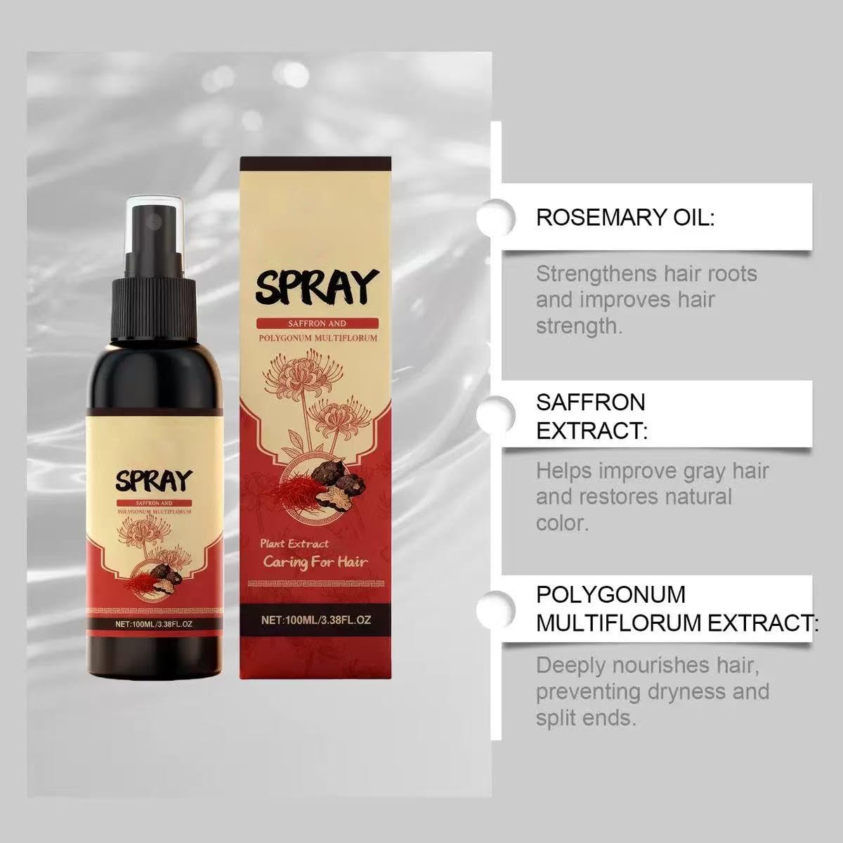 Szafranowy spray do rozjaśniania włosów, esencja ziołowa, spray do włosów, poprawia suchość i puszenie się, do wszystkich rodzajów włosów (4 szt.)