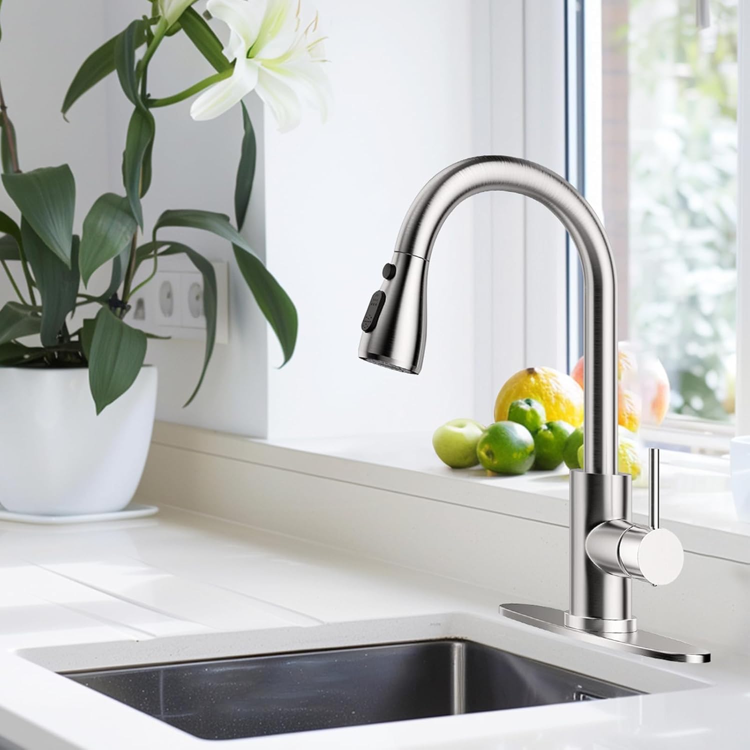 Replacement Kitchen Faucet Head for WEWE-FORIOUS-Qomolangma-VFAUOSIT-BASDEHEN-WOWOW-VCCUCINE Pull Out/Down Kitchen Sink Faucet, 3 Spray Function,Brushed Nickel