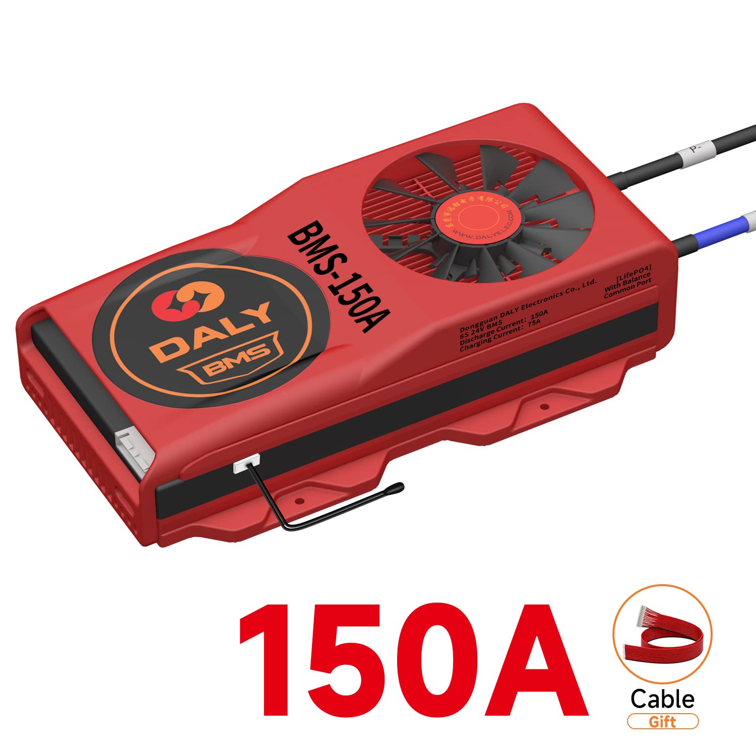 LiFePo4 8S 24V 150A DALY BMS con ventola di raffreddamento, porta comune, cavo di bilanciamento, sensore di temperatura per protezione da carica e scarica del pacco batteria al litio da 3.2V nominale