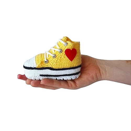 Handmade Yellow Crochet Baby Sneakers Booties, Unique Gender-Neutral Newborn Socks, Customizable Baby Shower Gift, Custom Baby Gifts, Baby GirlBoy