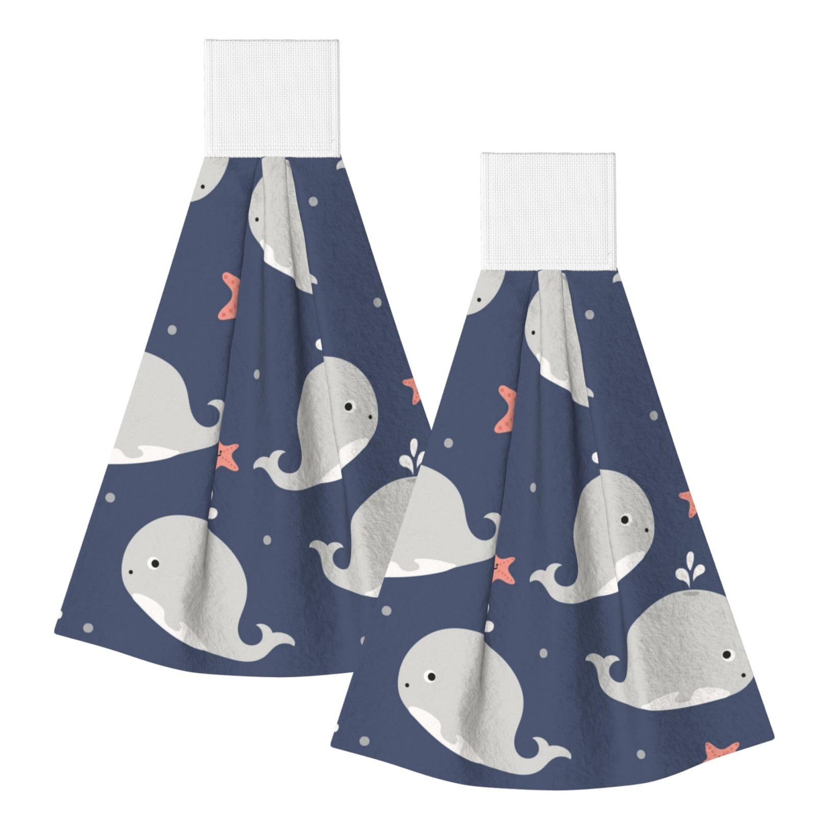 DOPKLNA Cartoon Whale Print, 2 Pcs Hanging Coral Fiber Hand Towels for Bathroom, Absorbent Kitchen Towels