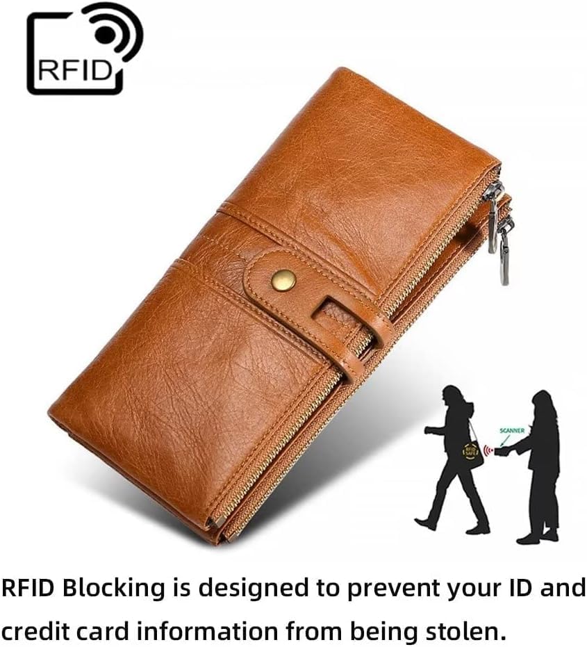 [AMVIKS] 財布女性のための本革カードホルダーヴィンテージロングクラッチ財布旅行電話財布 RFID ブロック