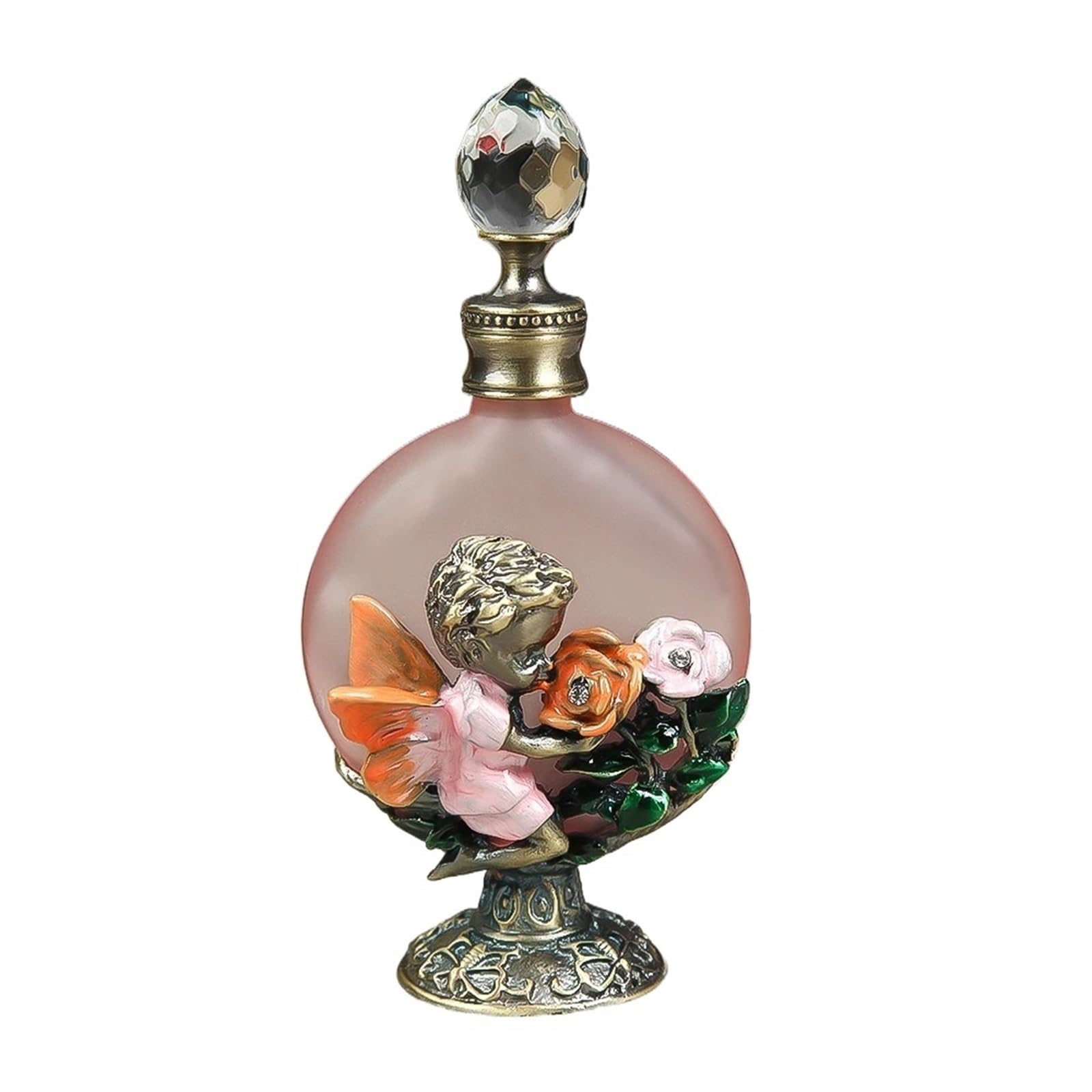 Botella de Perfume 30ML/1oz, vidrio rosa/azul, esmalte 3D Vintage, ángulo y patrón rosa, tapa cristal transparente, decoración del hogar, regalo for madre esposa, 1 ud Para Mujer(Red)