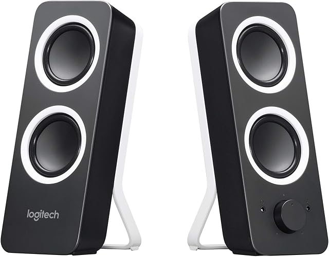 Logitech Z200 PC Speakers, Stereo Sound, 10 Watts Peak Power, 2 x 3.5mm Inputs, Headphone Jack, Adjustable Bass, Volume Controls, UK Plug, PC/TV/Smartphone/Tablet - Midnight Black