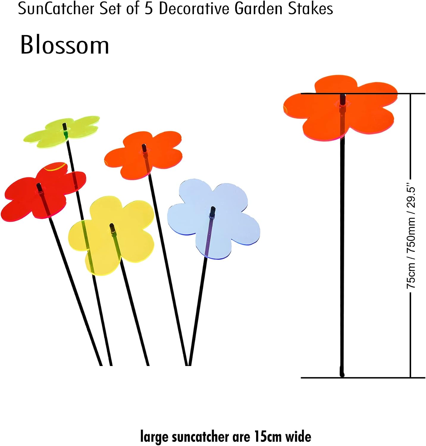 SunCatcher Garden Decor Vibrant Blossom Set of 5 Large Glowing Garden Stakes 75cm - Image 5
