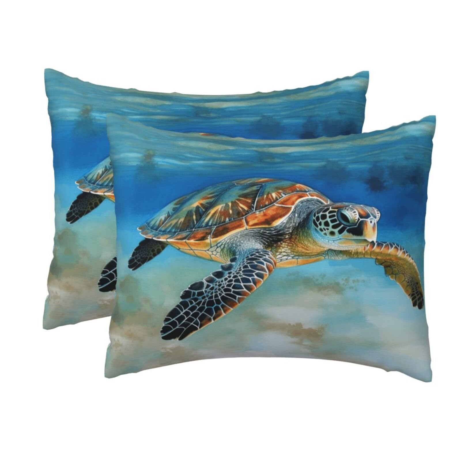 2 Pack Standard Size Pillow Cases for Hair and Skin Soft Breathable Pillow Case Covers with Hidden Zipper Sea Turtle Pillowcase 20x26 Inches Pillow Cover for Sleeping Gift