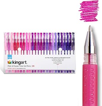 KINGART Pink & Purple Tone Gel Pens, Set of 24, Glitter, Pastel, Neon & Glitter Neon Colors, Luxurious Comfort Grip