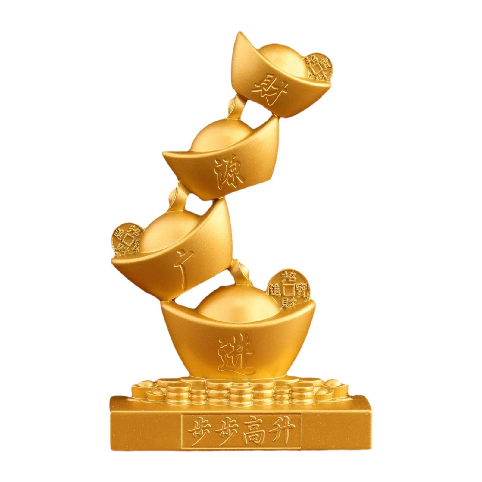 PIXZCSA Ingot Statue Feng Shui Metal Figurine Chinese Wealth Ornament Living Room Bedroom Desk Gift Art Tabletops Cabinets Etc