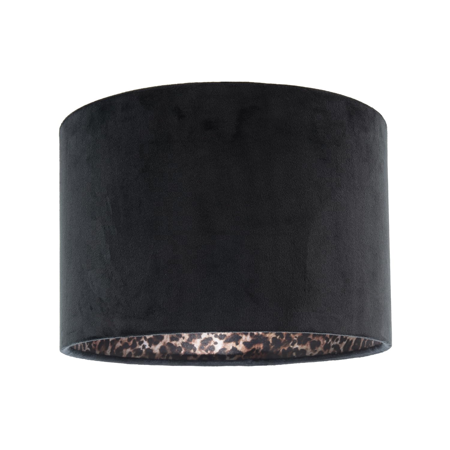 Happy Homewares Drum Lamp Shade - Black Velvet - Leopard Print Lining - 30cm
