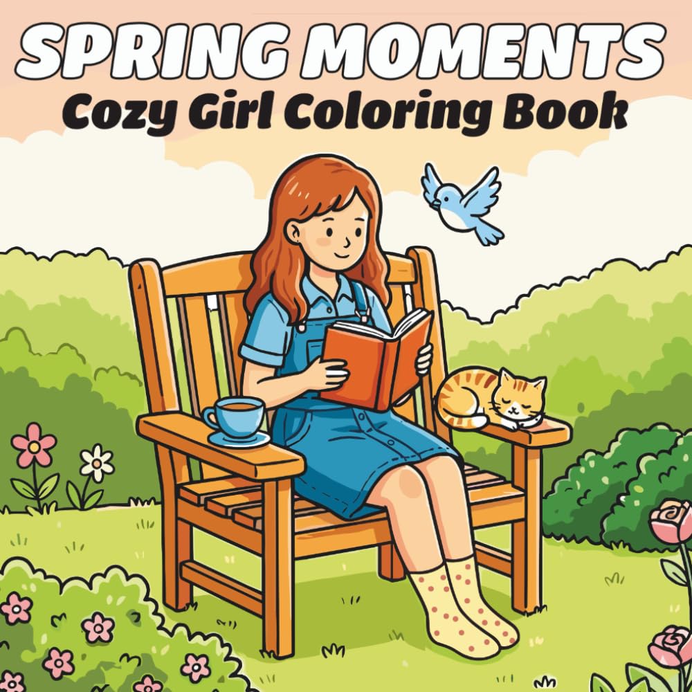 Spring Moments Cozy Girl Coloring Book: Bold & Easy Designs for Adults and Teens