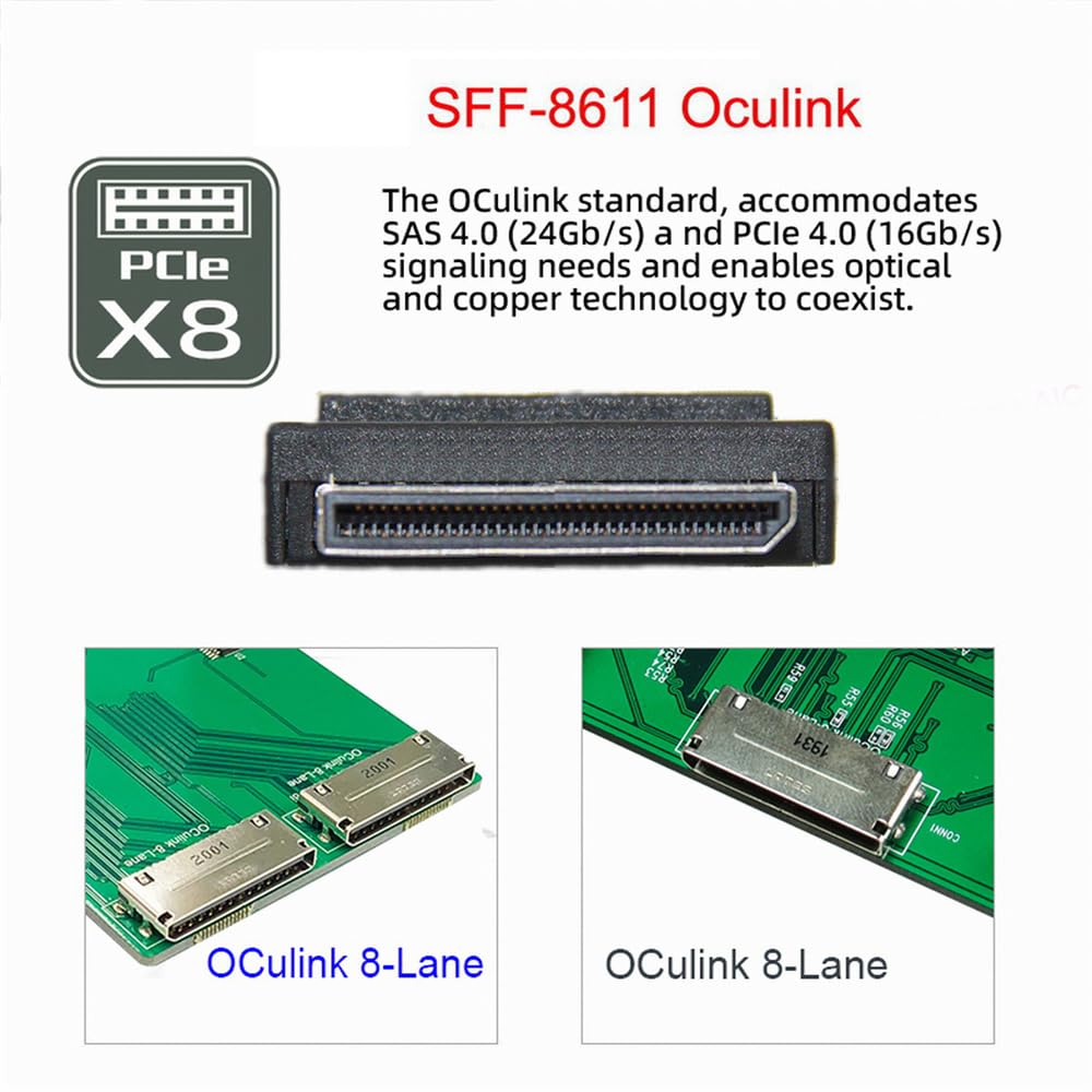 cablecc Oculink Câble de données actif PCIe PCI-Express SFF-8611 8i vers SFF-8654 8i 8X Slimline SSD 50 cm