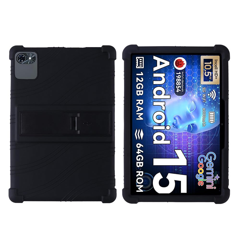 For TABWEE T80 ケース TABWEE T80 カバー10.5インチ シリコン製 耐衝撃 スタンド機能付き 軽量 薄型 タブレットカバー ソフト素材 カメラ保護 滑り止め付き キッズ対応 四隅加厚 放熱構造 持ち運び便利 (ブラック)