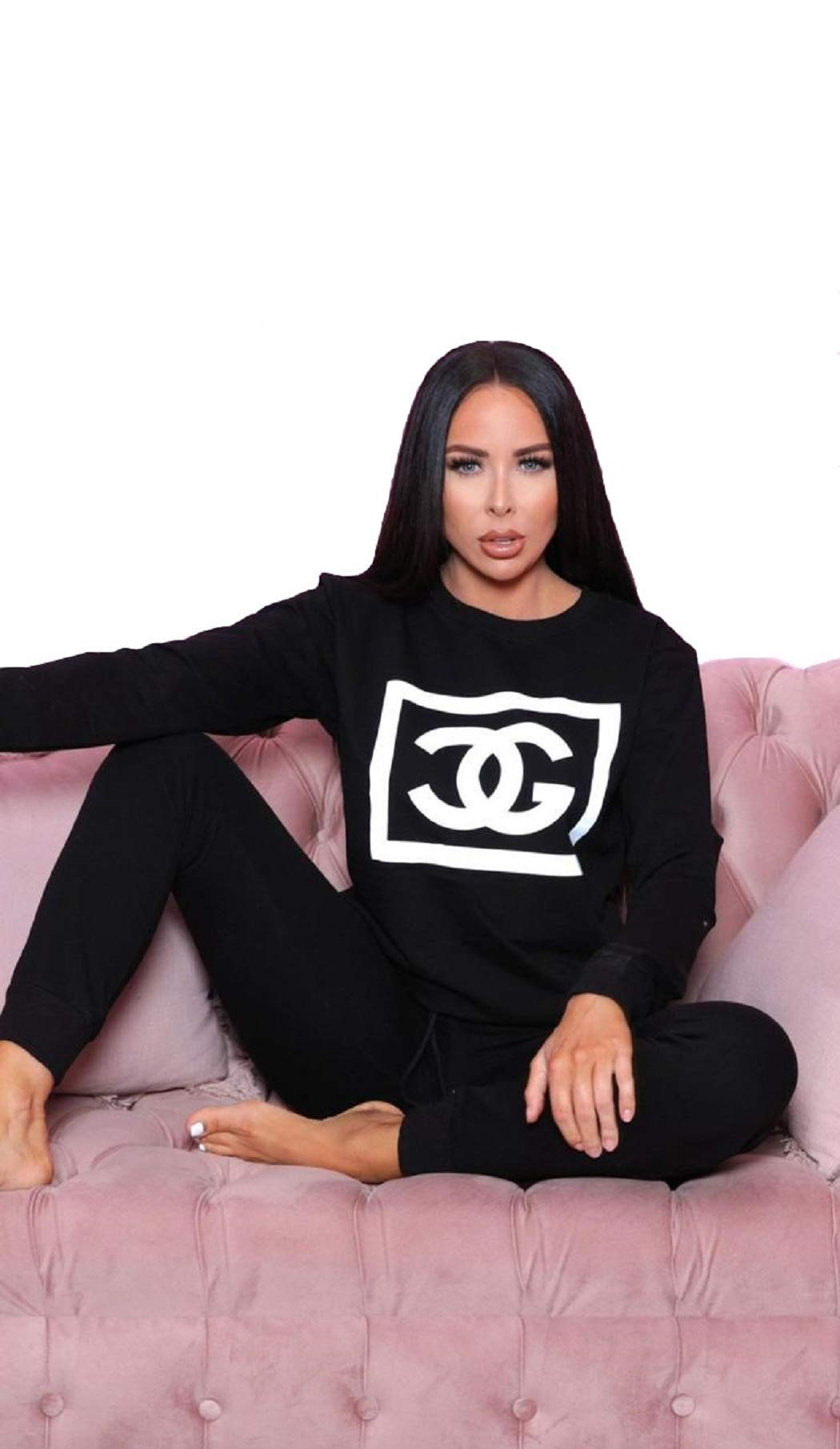 8055 605Women's CG Print Lounge Wear Casual Tracksuit Set Ladies Jogging Suits