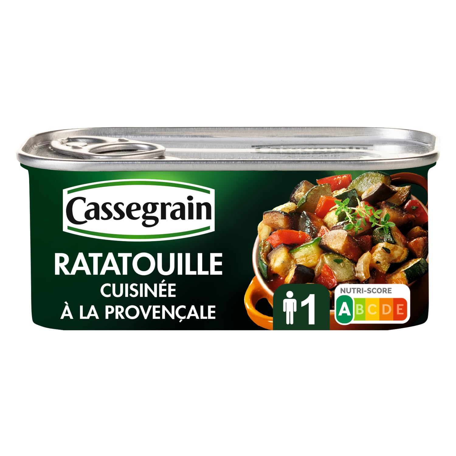 CASSEGRAIN Ratatouille cuisinée à la provençale en conserve – Légumes du soleil compotés, 185 g – Aubergines, courgettes, poivrons et thym - Lot de 4