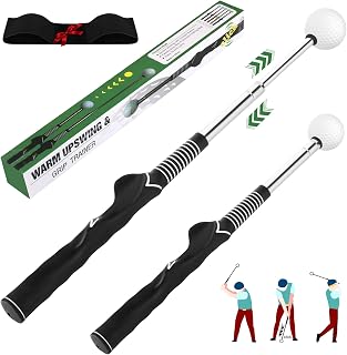 Retractable Golf Swing Trainer & Grip Trainer – Swing Click Feedback Training Aid for Rhythm, Posture & Grip Correction (Right Hand), Portable Indoor & Outdoor Trainer with Arm Band