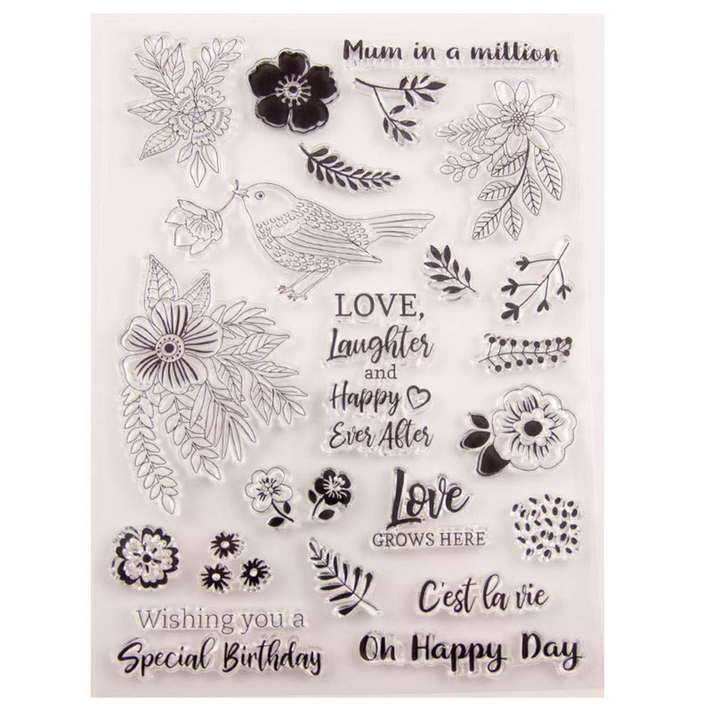 arriettycraft Happy Birthday Clear Stamps for Card Making or Journaling, Mum in a Million Love Laughter Flowers bird Rubber Stamps for Albums Scrapbooking Journals Paper Crafts
