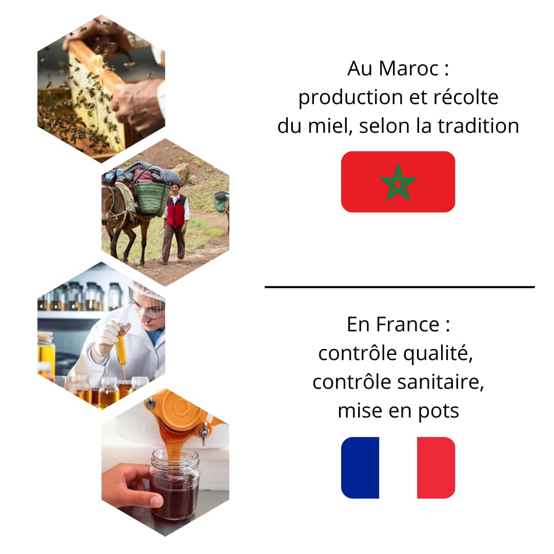 Miel de Daghmous (Euphorbe) 100% pur et naturel, récolté au Maroc, rare et authentique, fabrication traditionnelle, savoureux et intense, nombreuses vertus (maux de gorge, estomac, asthme, tension...)