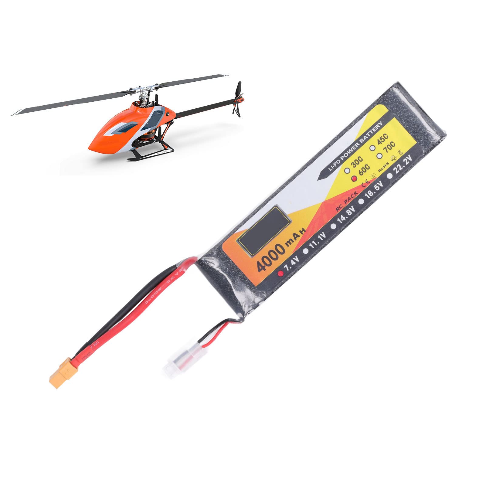 RC-Lipo-Akku, 7,4 V, 4000 mAh, 60 °C Entladerate, 2S, XT60-Stecker, Hochleistungs-Stromversorgung für ferngesteuerte Fahrzeuge, Autos, LKWs