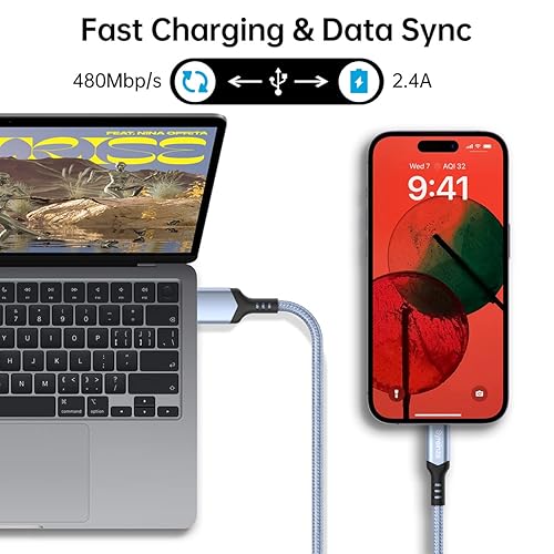 Miniatura 3 de Cargador de iPhone certificado Apple MFi, paquete de 3 cables Lightning de nailon trenzado de 6 pies para iPhone 14131211 Pro MaxMiniXSXRX876Plus,