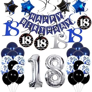 18th Birthday Decorations Navy Blue for Boys Mens Girls, Party Decorations with Swirl Decoration 18th Happy Birthday Banner and Star Foil Balloons Confetii Latex Blue Balloons for Party Supplies