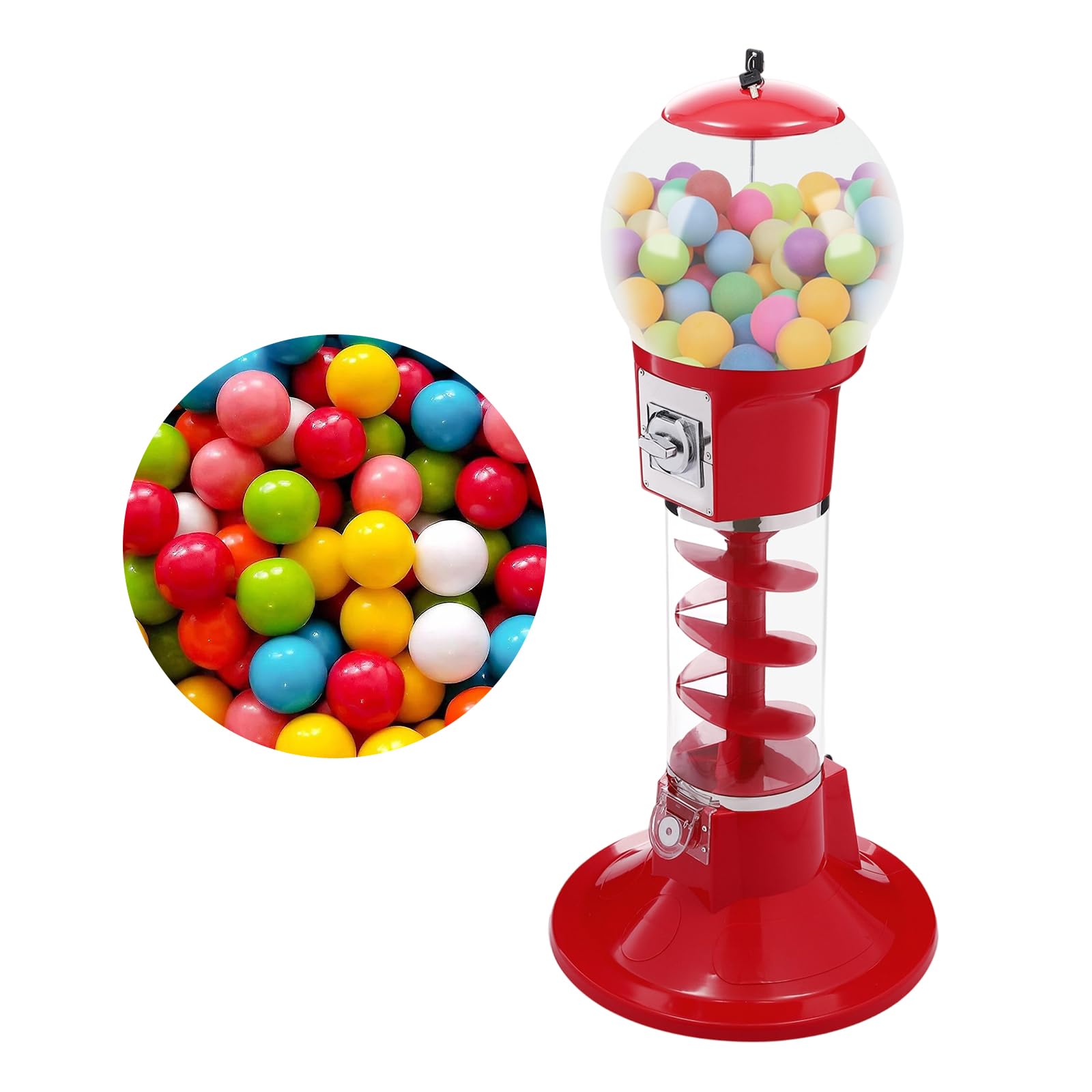 BAIODNB Commercial Candy Gumball Vending Machine, Tall Twirling Style Twister Ball Dispenser, Cylindrical Bubble Gum Vending Bank for Toy Capsules Balls for $1 Coins Only/Hold in 300 Capsule Toys
